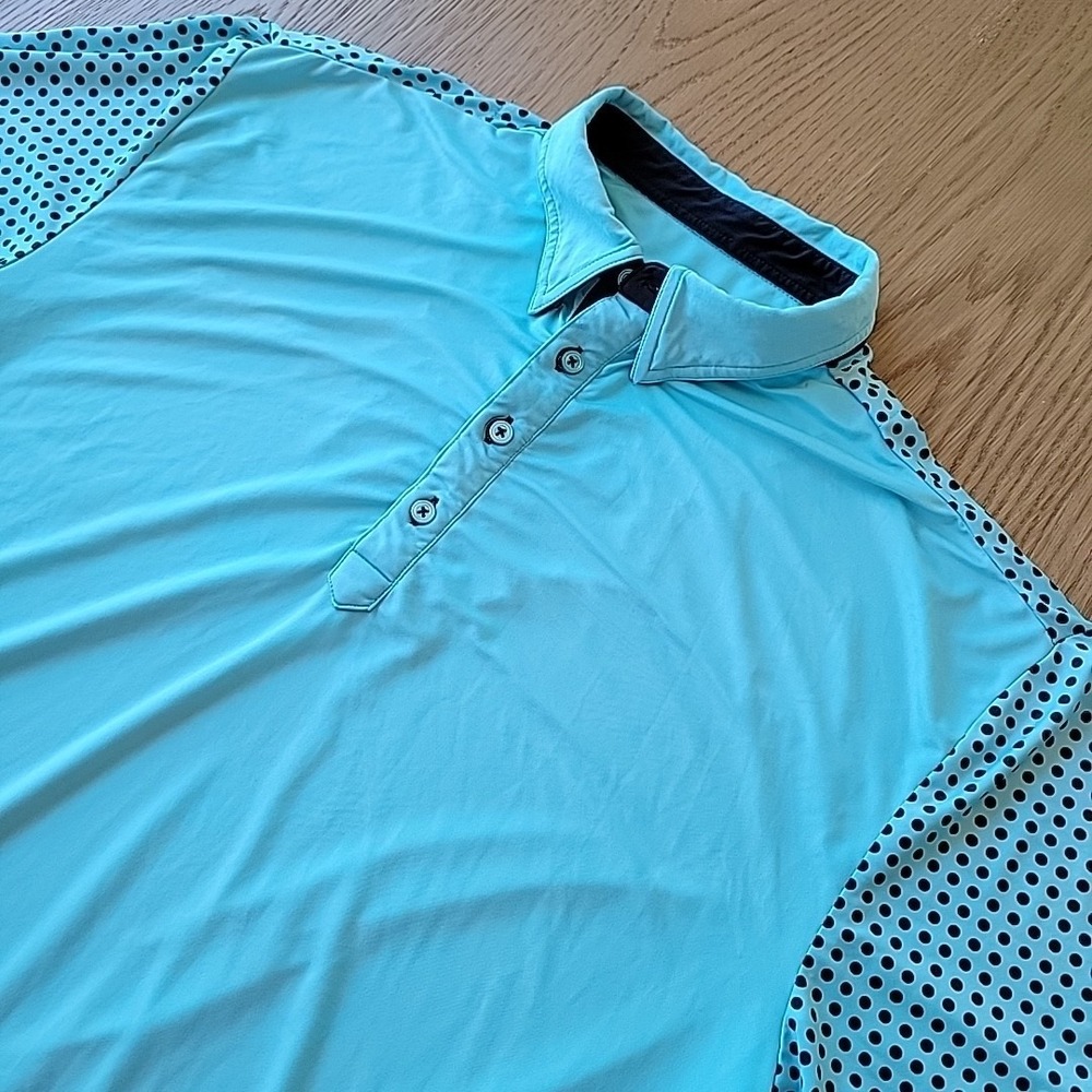 G Mac By Kartel Shirt Men's Large Blue Teal Short Sleeve Stretch Golf Polo Dots - Picture 4 of 11